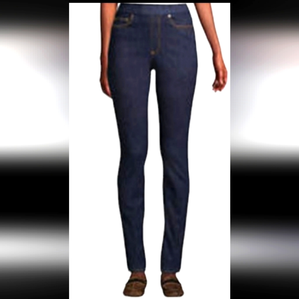 Lands End woman's petite size 2/28 elastic waist high rise pull on jeans.